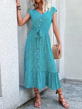 New Summer WomenLace-Up Short Sleeve Print Boho Dress